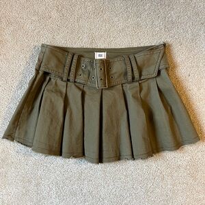 BDG Olive Green Pleated Mini Skirt with Wide Belt